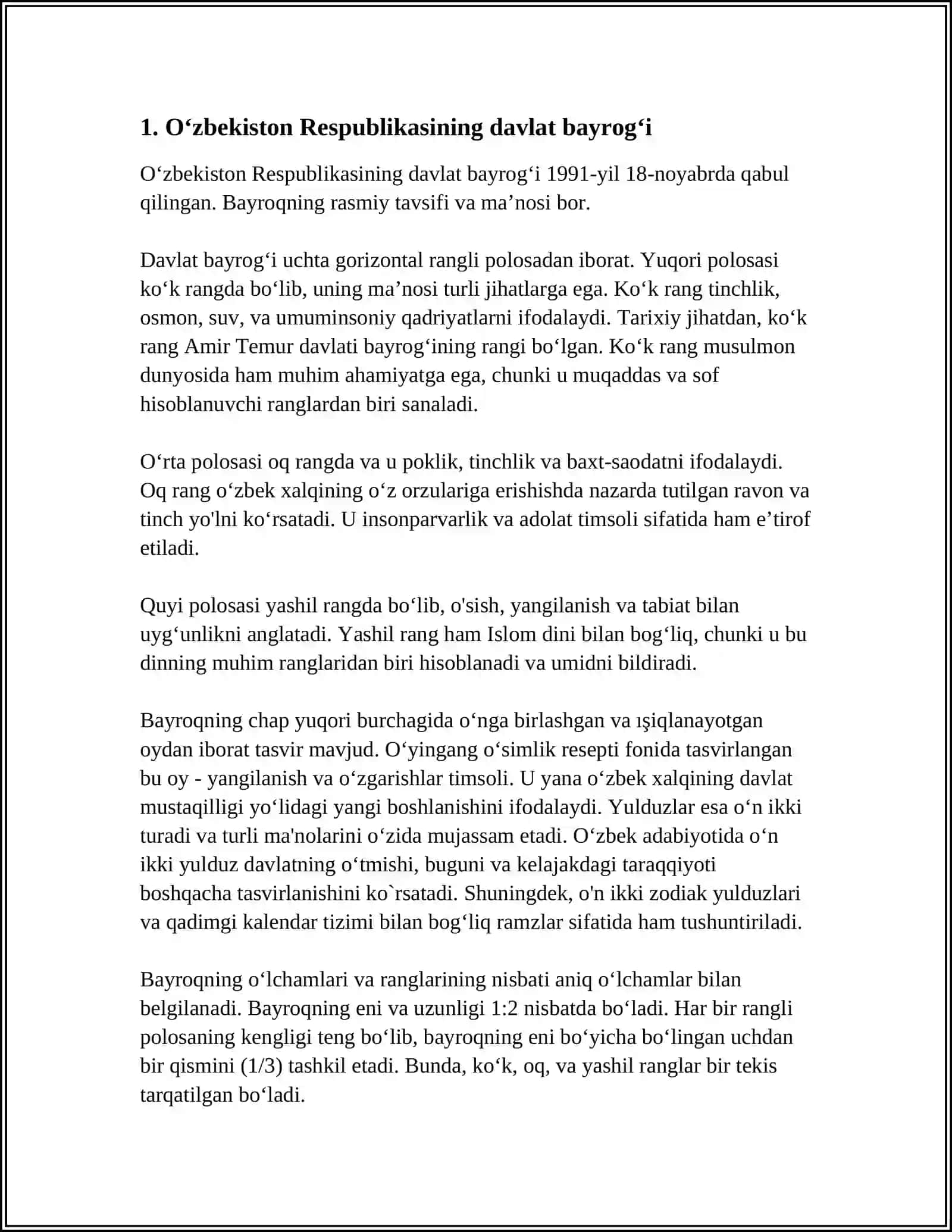 Oʻzbekiston Respublikasi davlat bayrogʻi haqida ma’lumot 4