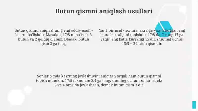 Notòģri kasrning butun va kasr qismlari 4