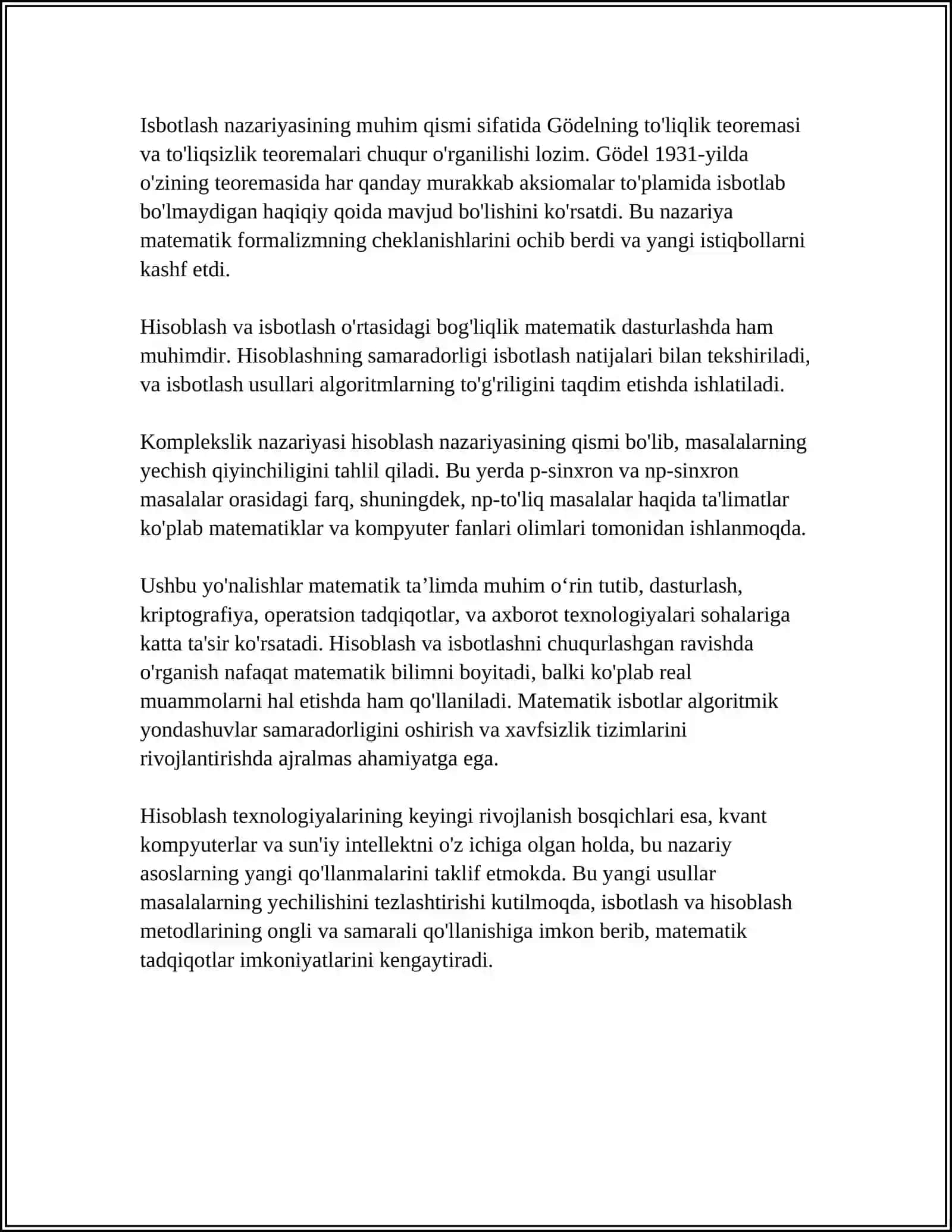 HISOBLASHGA VA ISBOTLASHGA DOIR MASALALAR YECHISH MAVZUSI 4