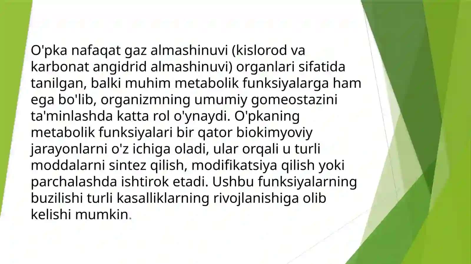 O'pkaning metabolik tavsifi va uning buxilishlari 4
