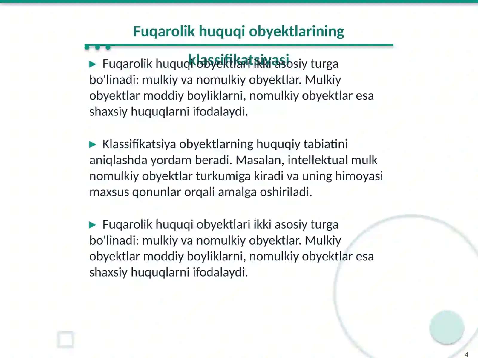 Fuqarolik huquqi obyektlari 4
