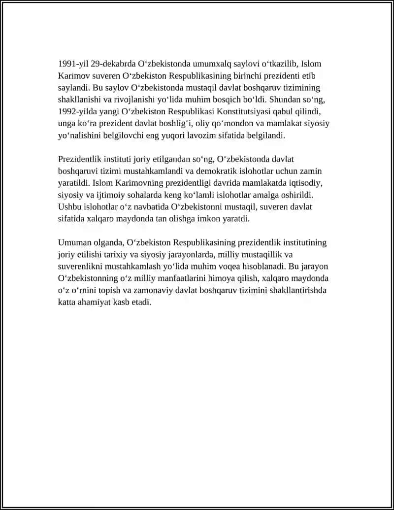 O'ZBEKITON RESPUBLIKASINING PREZIDENTLIK INSTITUTINING JORIY ETILISHI 4