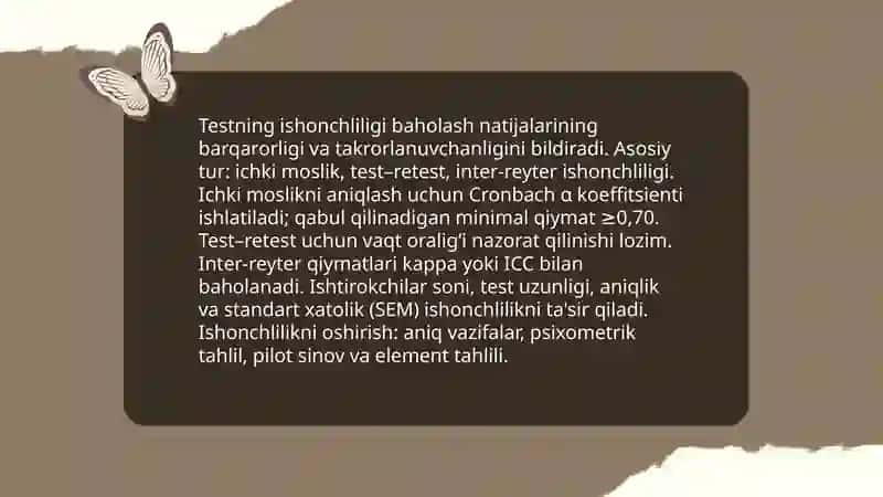 Test topshirig'ining tarkibi, mazmuni va samaradorligiga qo'yiladigan talablar 4