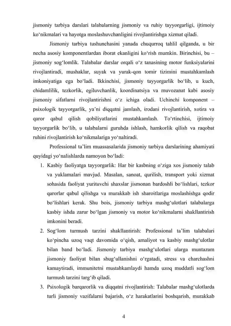 Professional ta'limda jismoniy tarbiya darslari 4