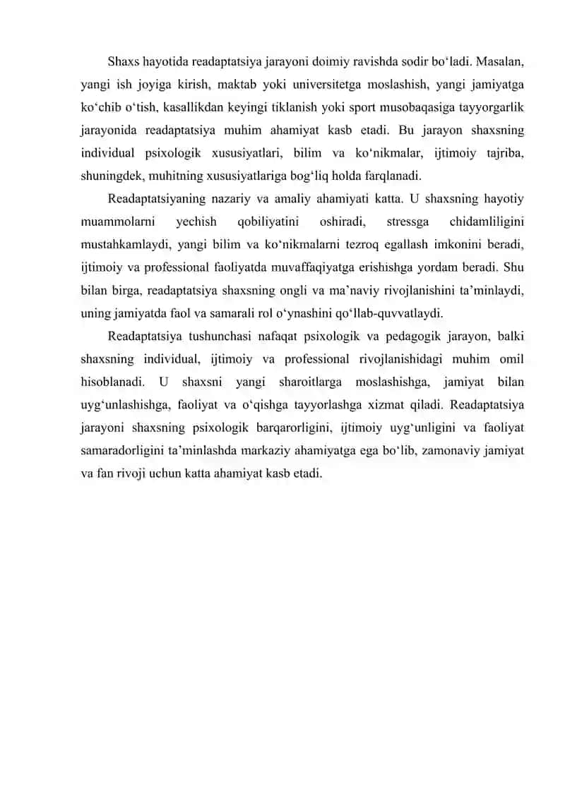 Readaptatsiya haqida tushuncha bering 4