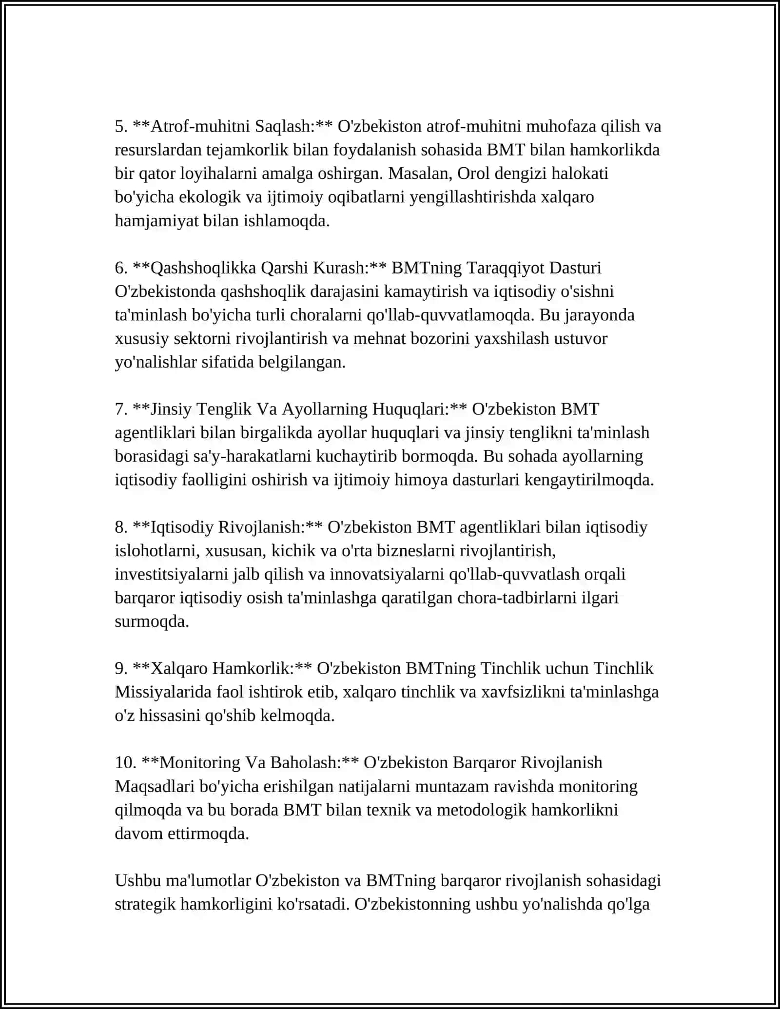 O'ZBEKISTONNING BMT BILAN HAMKORLIGI 4