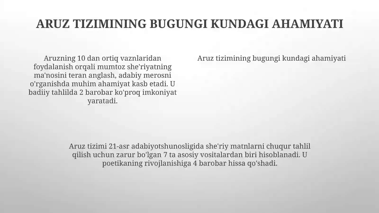 Aruzning o'zbek adabiyotida qo'llanilishi 4