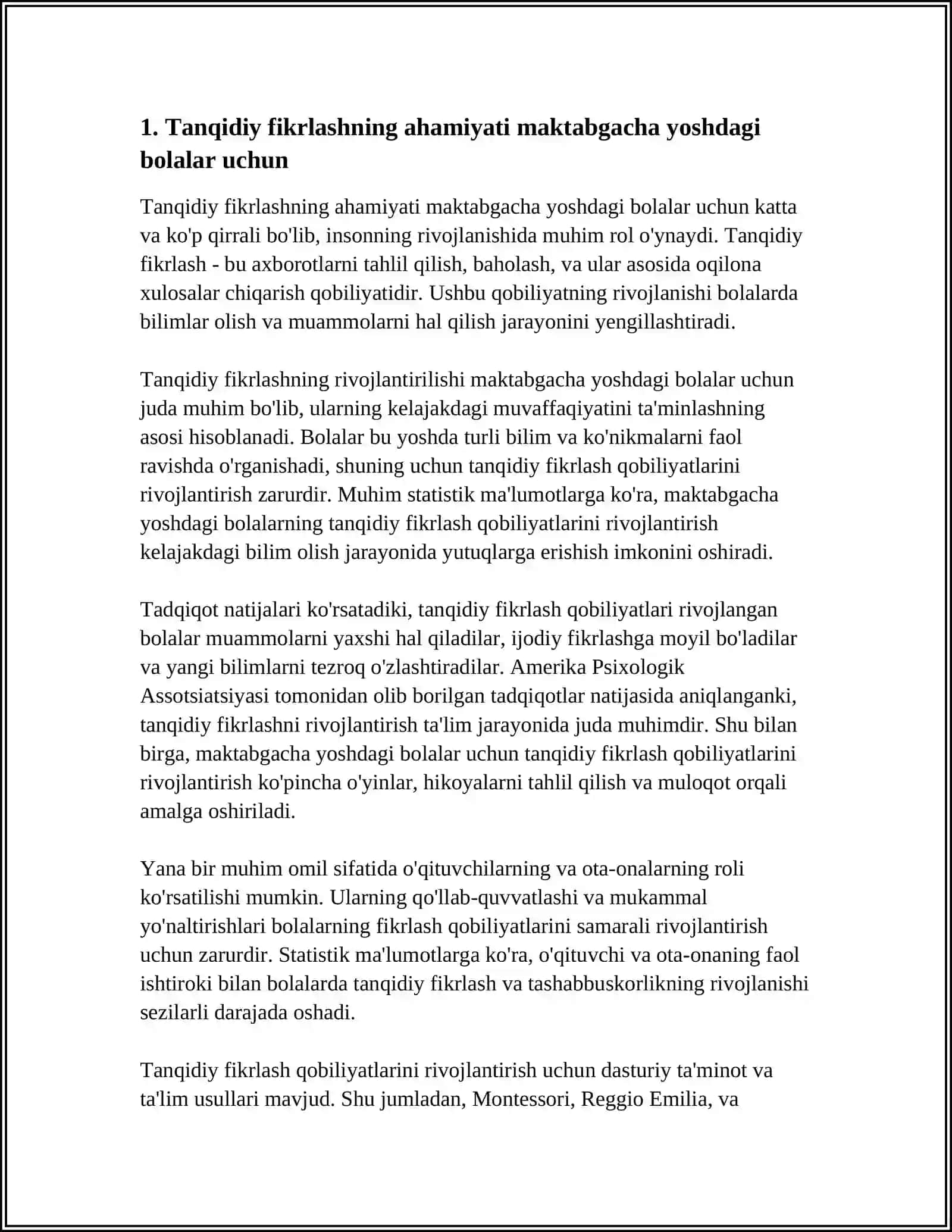MAKTABGACHA YOSHDAGI BOLALARDA TANQIDIY FIKRLASHNI RIVOJLANTIRISH 4