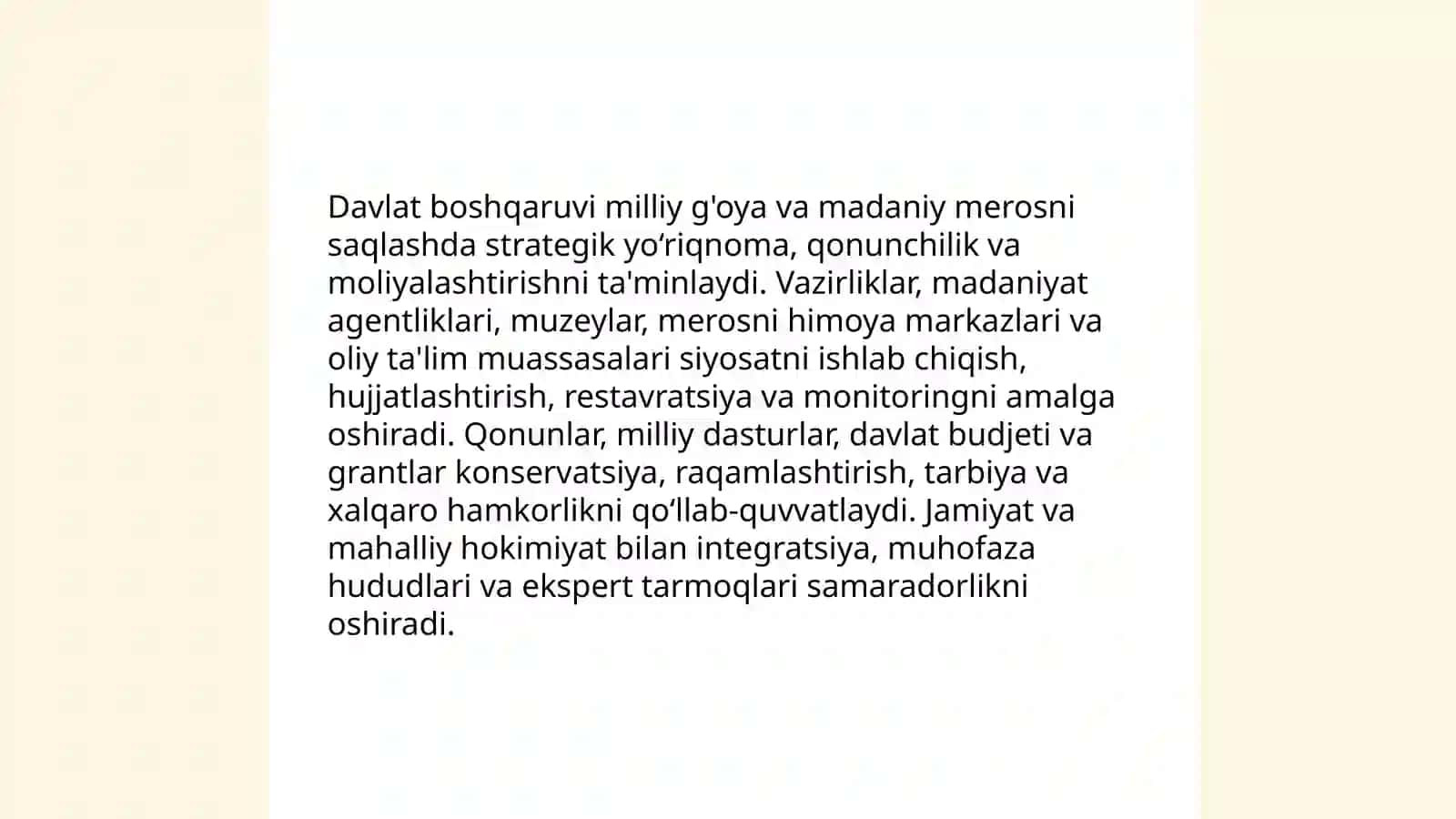 Milliy g'oya va madaniy merosni asrash siyosati 4