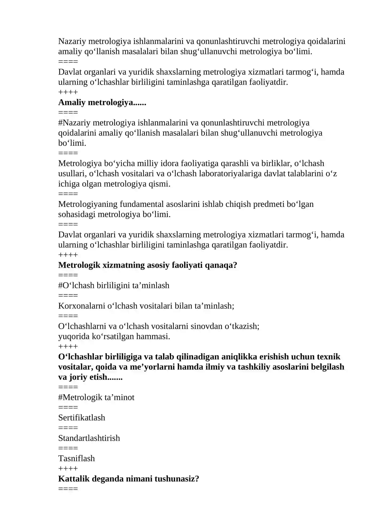 Metrologiya fanidan yakuniy test savollari 4