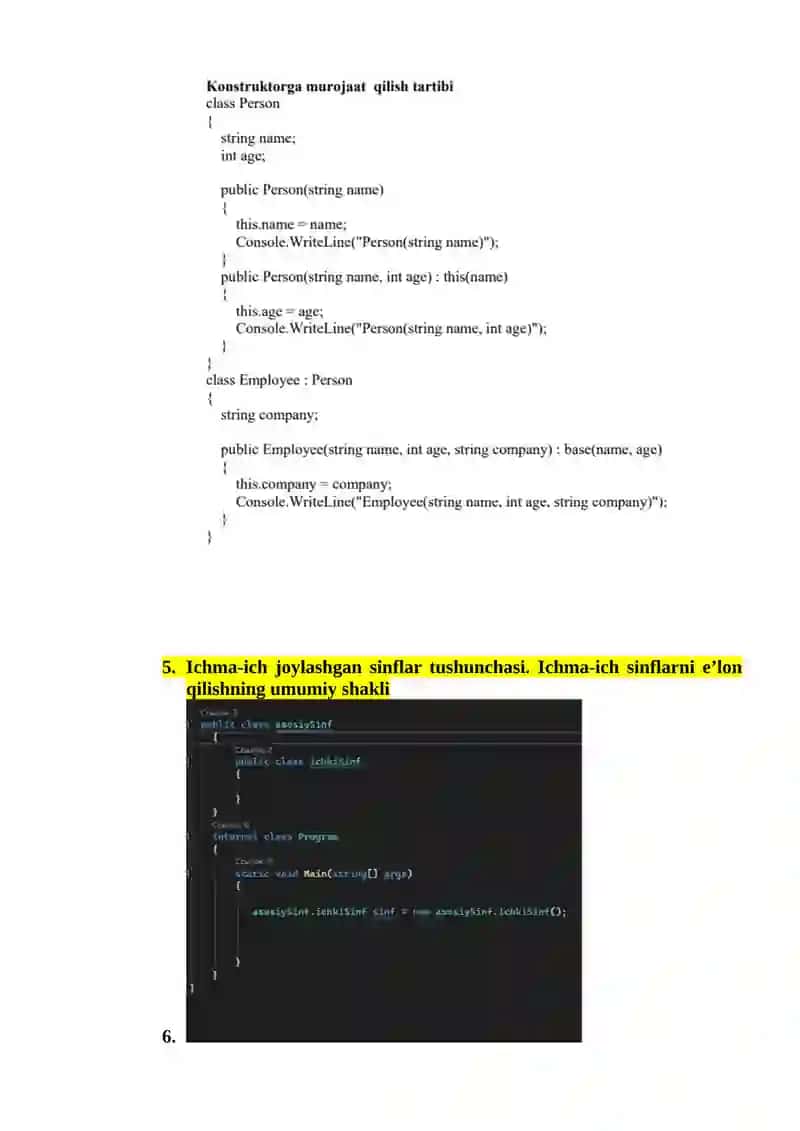 C# dasturlash tilida vorislik, polimorfizm va ichma-ich sinflar 4