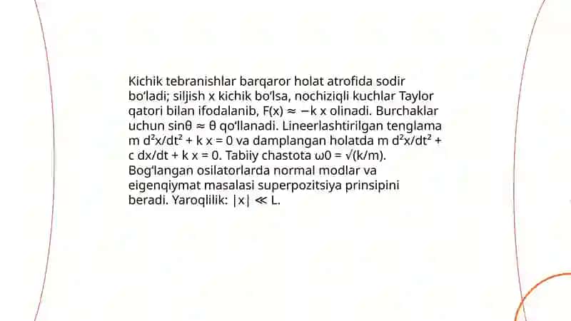 Oddiy garmonik tebranish va uning matematik modeli 4