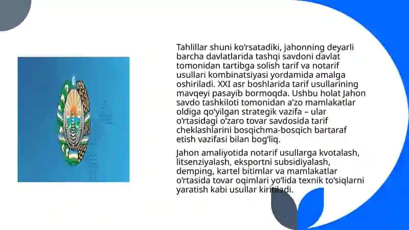 Tashqi savdoni tartibga solish usullari 4