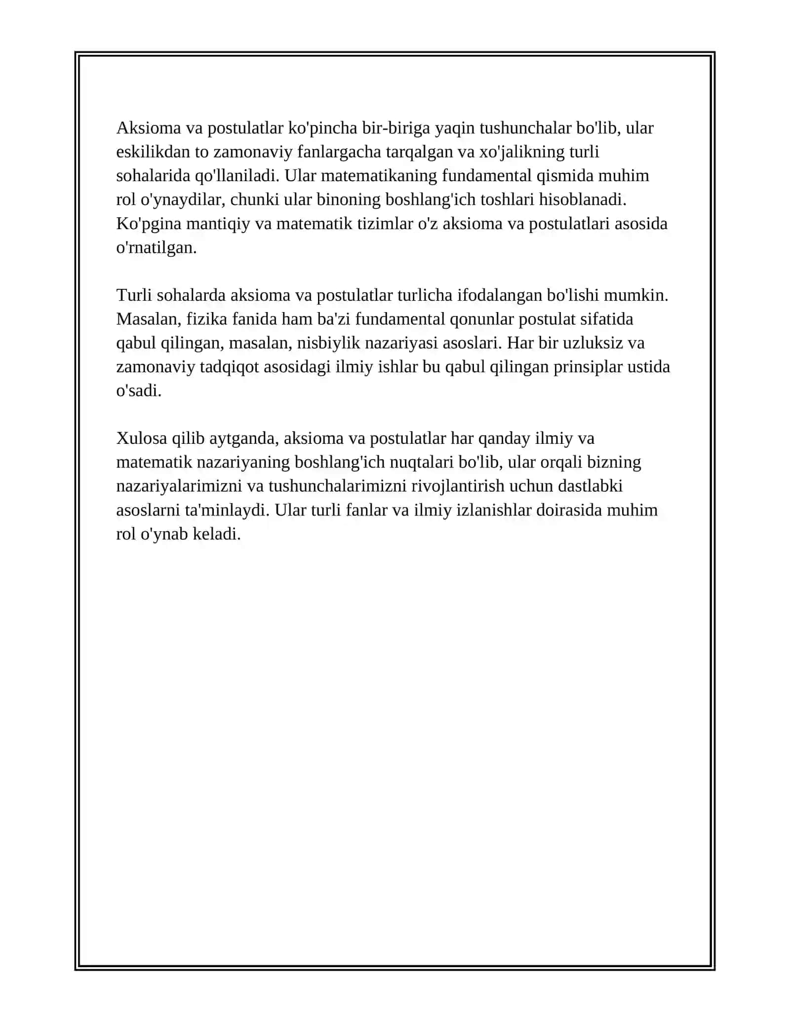 YEVKLID GEOMETRIYASIDA "AKSIOMA" VA "POSTULAT" TUSHUNCHALARI 4