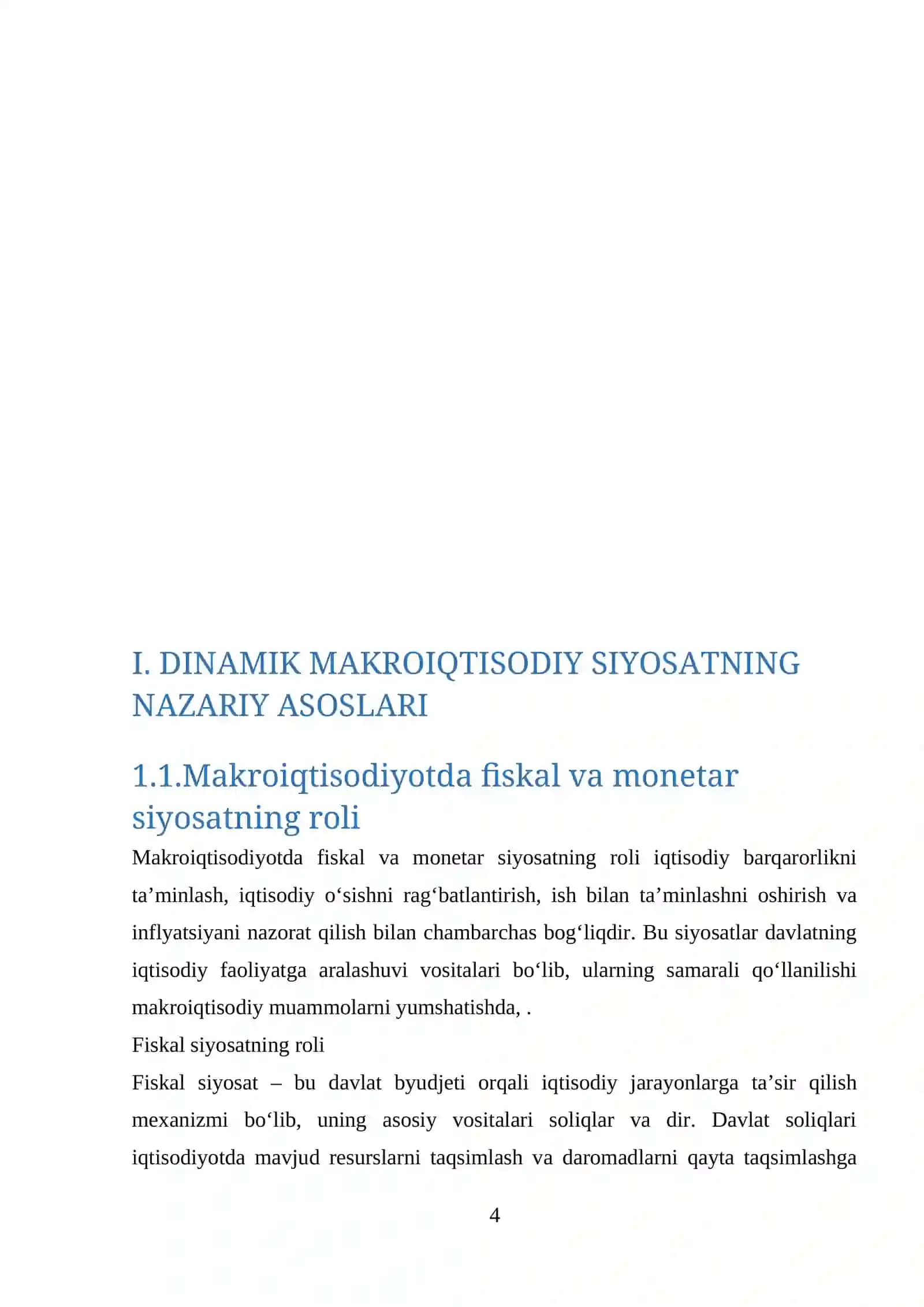 DINAMIK MAKROIQTISODIY SIYOSAT (FISKAL VA MONETAR SIYOSATNING INTERTEMPORAL TASIRI) 4