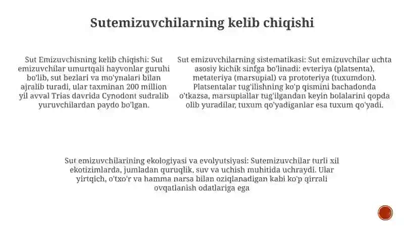 Sut Emizuvchilarning Sistematikasi 4