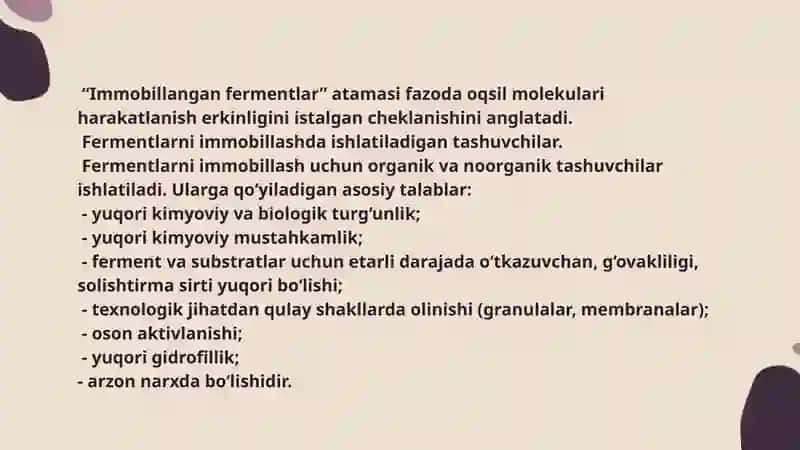 IMMOBILLANGAN FERMENTLAR ISHTIROKIDA BIOYOQILG’I OLISH 4