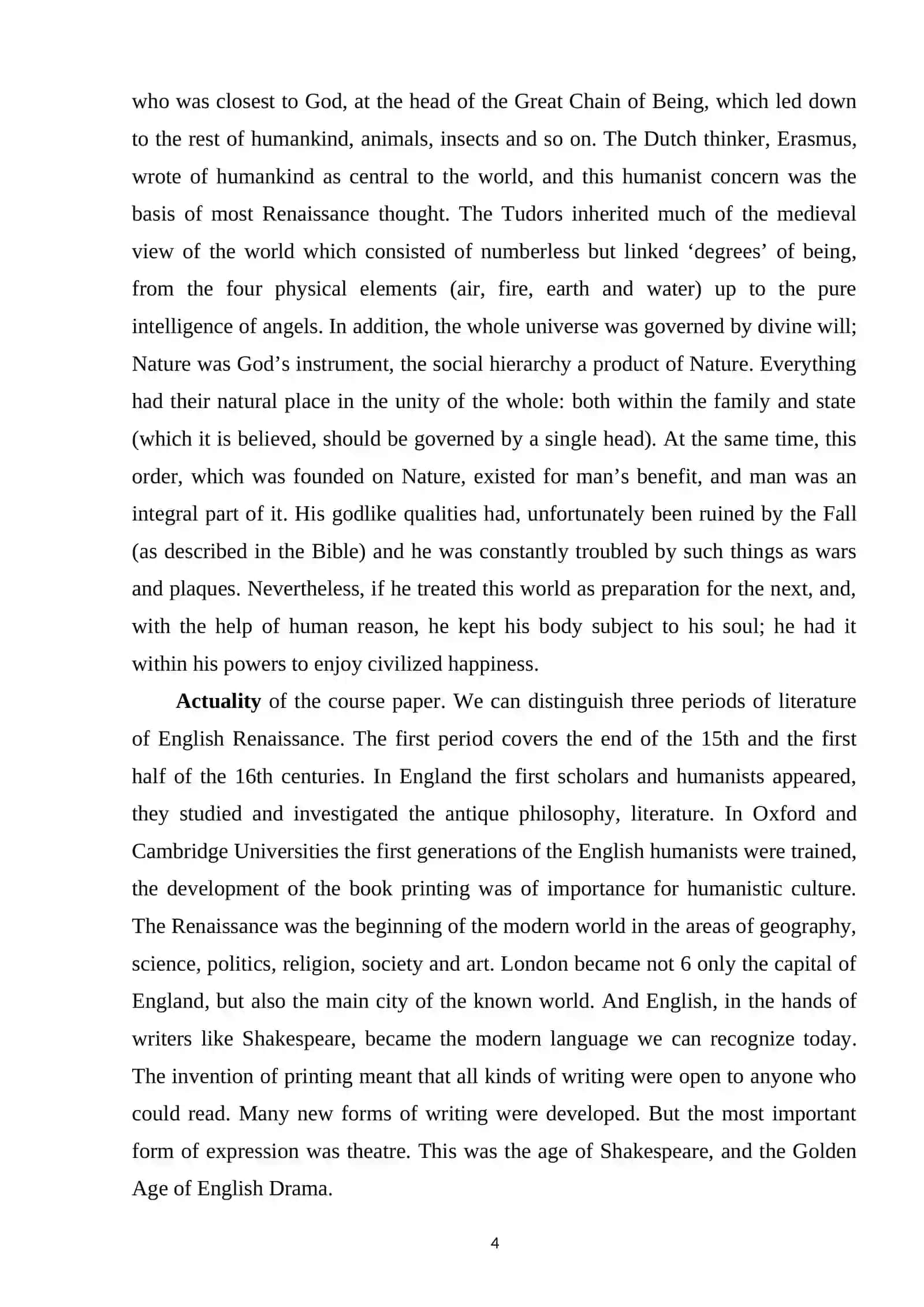 COURSE WORK: RENAISSANCE PERIOD IN ENGLISH LITERATURE 4