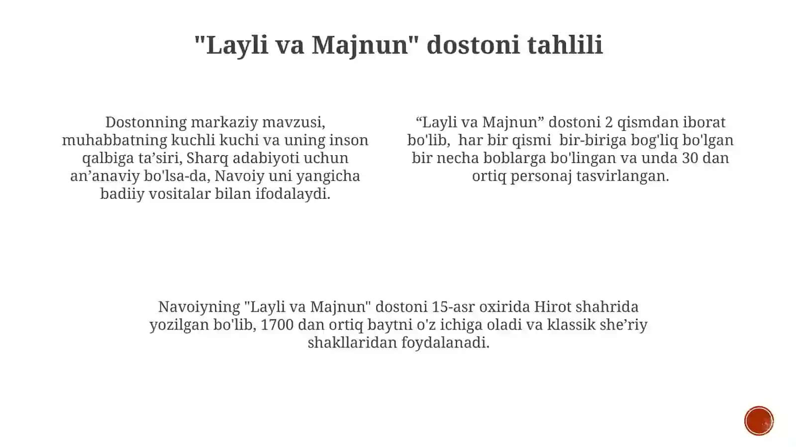 Alisher Navoiy ijodi bo'yicha 11-sinf adabiyot darsi 4