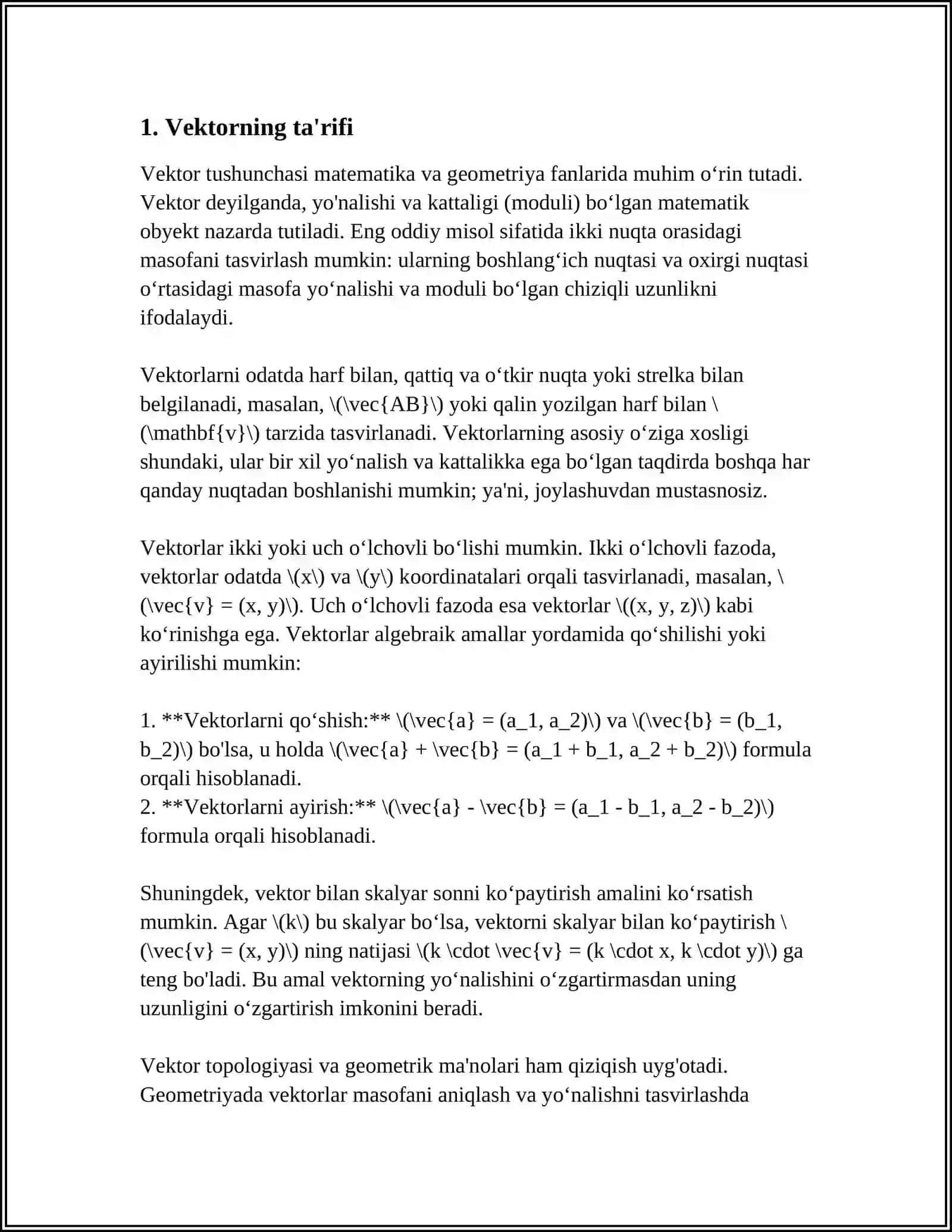 VEKTORLAR HAQIDA UMUMIY TUSHUNCHA 4