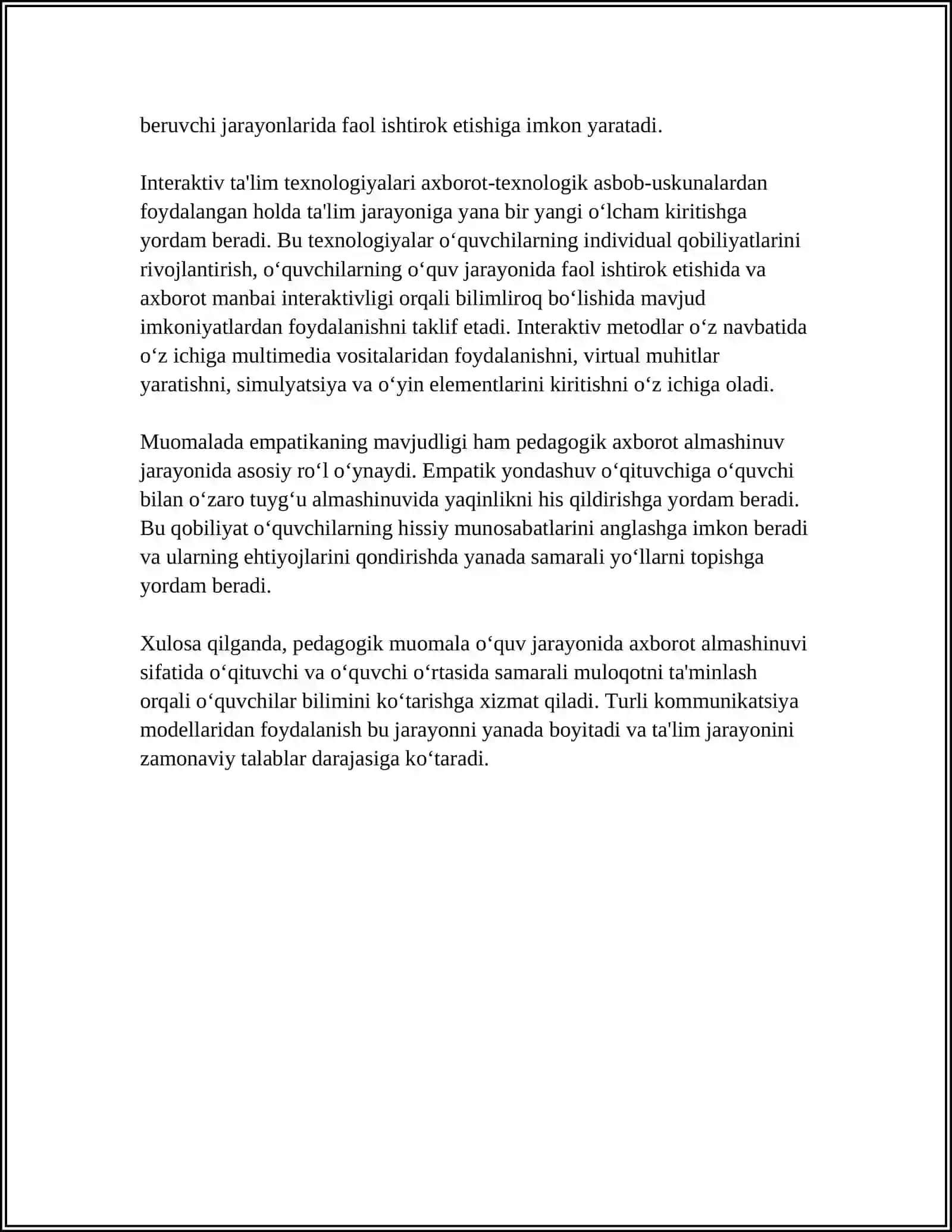 PEDAGOGIK MUOMALA AXBOROT ALMASHUNUVI VOSITASI SIFATIDA' 4