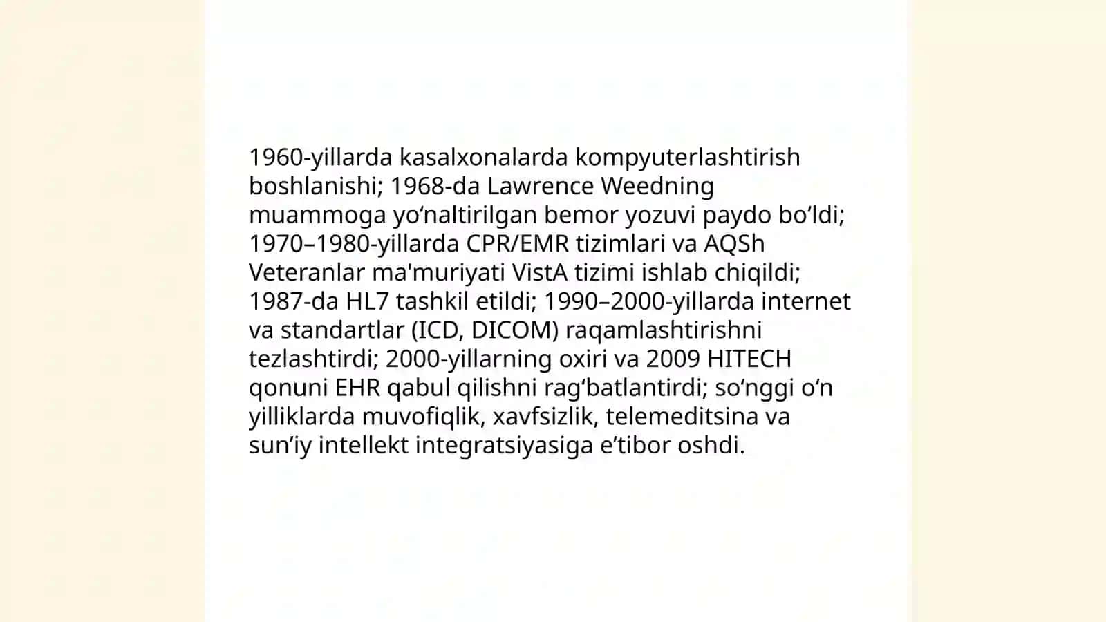 Tibbiyotdagi IT rivojlanishining tarixiy bosqichlarini õrganish 4