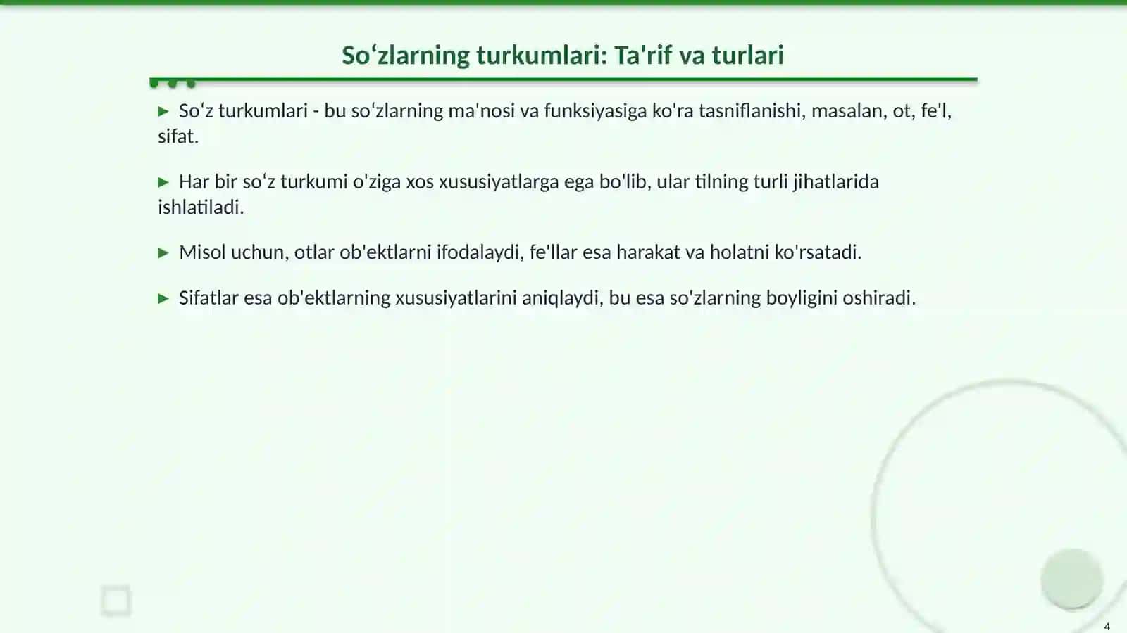 Soʻzlarni Turkumlash Tamoyillari 4