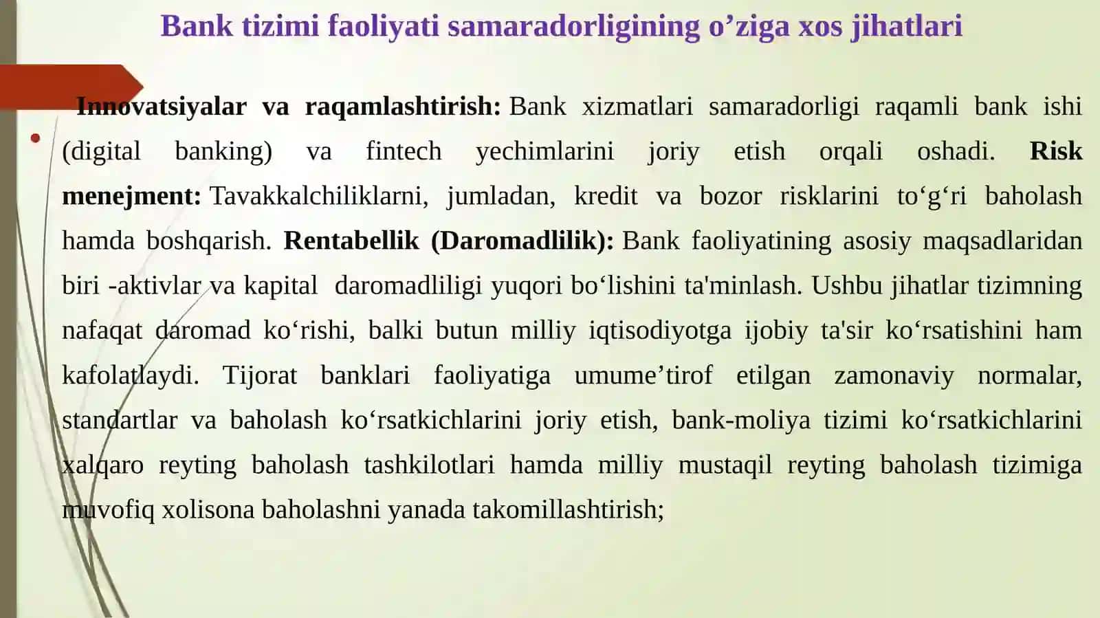 Bank sohasidagi faoliyatini tartibga solish 4