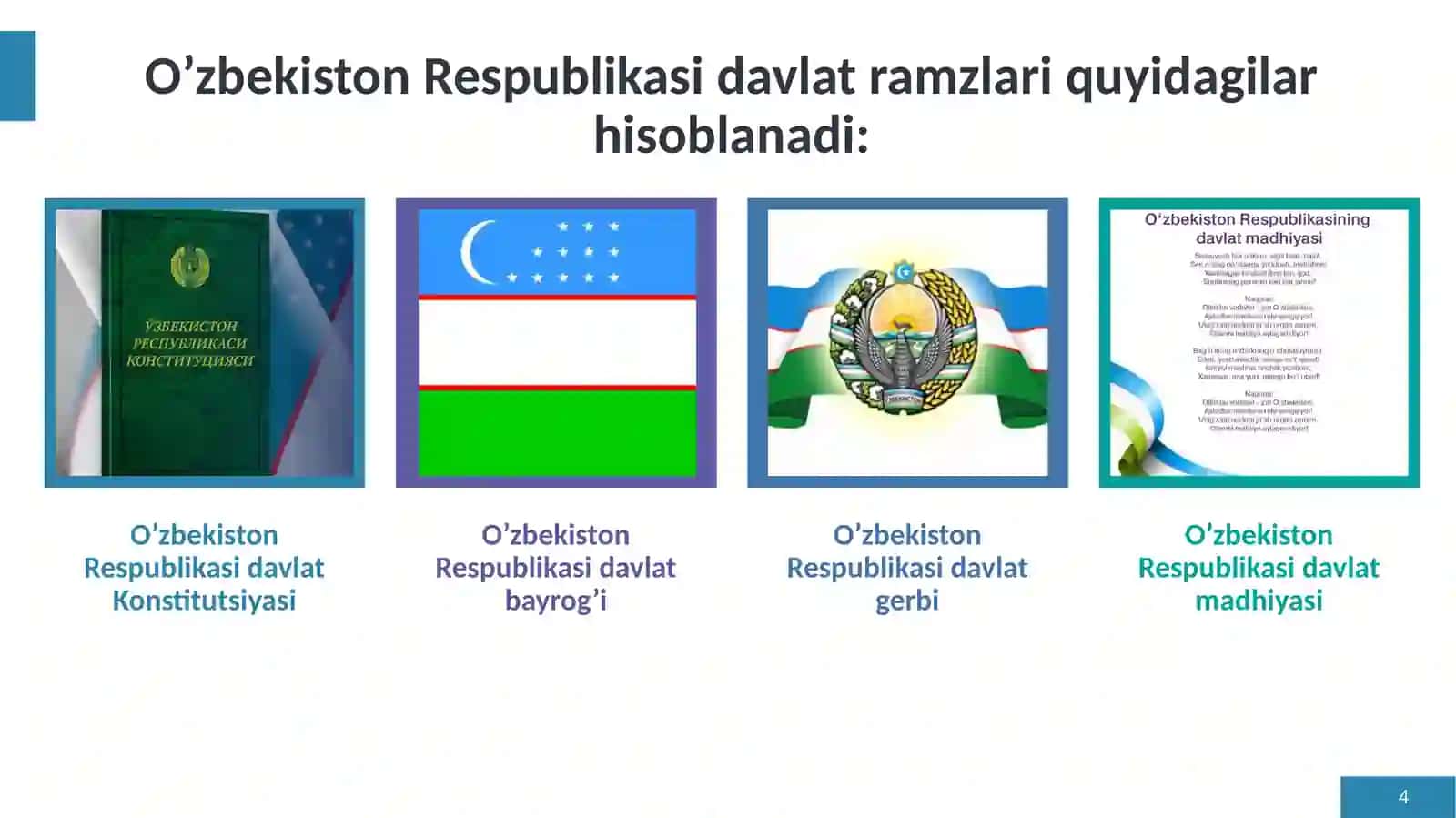 O’zbekiston Respublikasi Davlat ramzlari 4