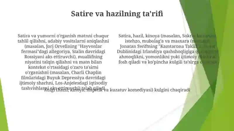 Satir va yumor janrlarni o'rganish 4