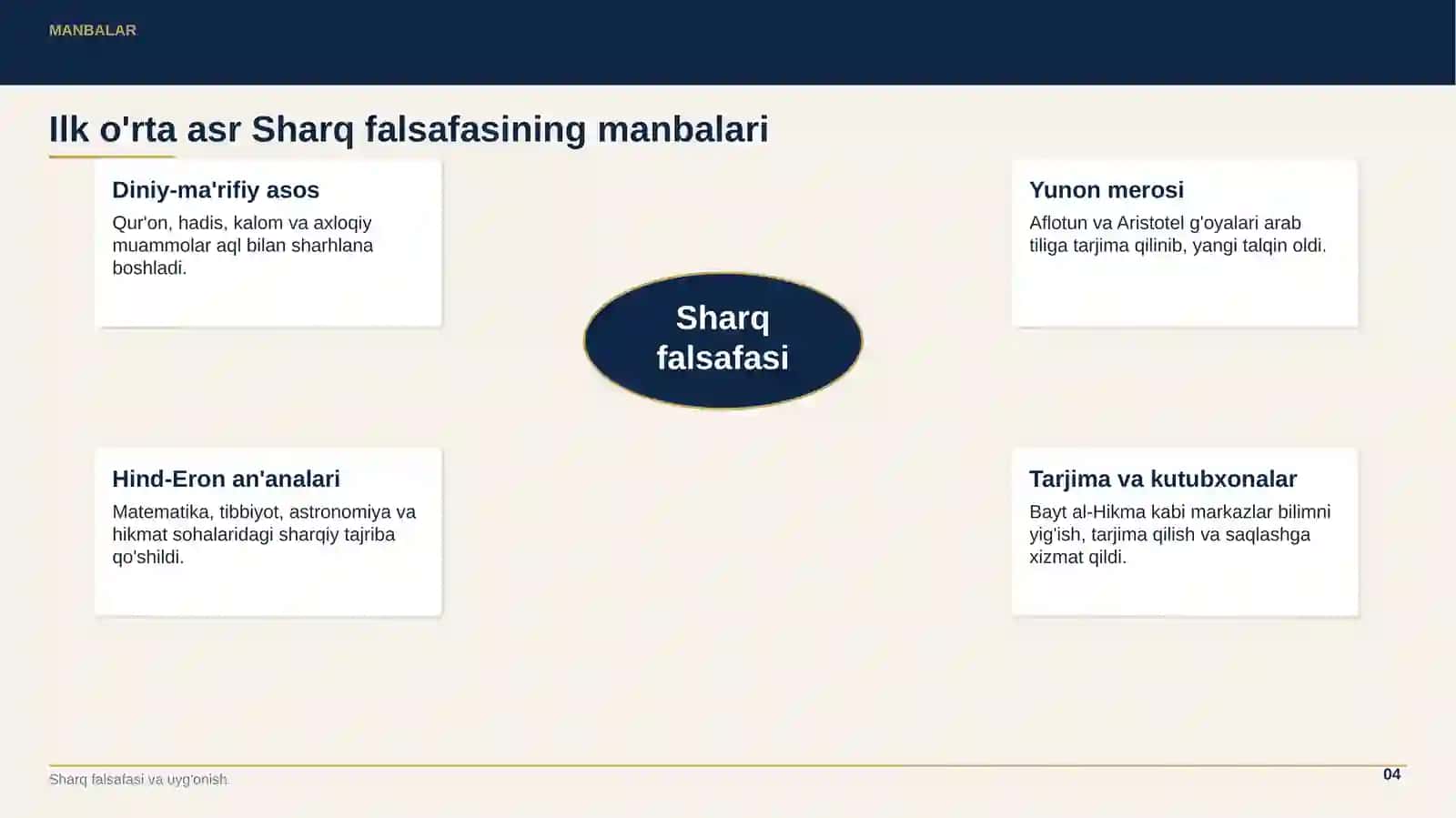 Ilk o'rta asr Sharq falsafasi va uyg'onish davri 4