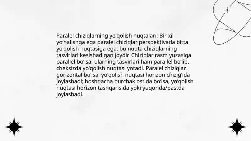 Umumiy va xususiy vaziyatdagi toʻgʻri chiziqlarning perspektivasi 4