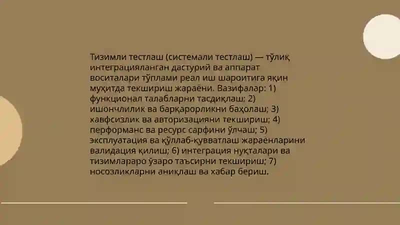 Интгратсия тестлари ва тизмли тестлаш 4