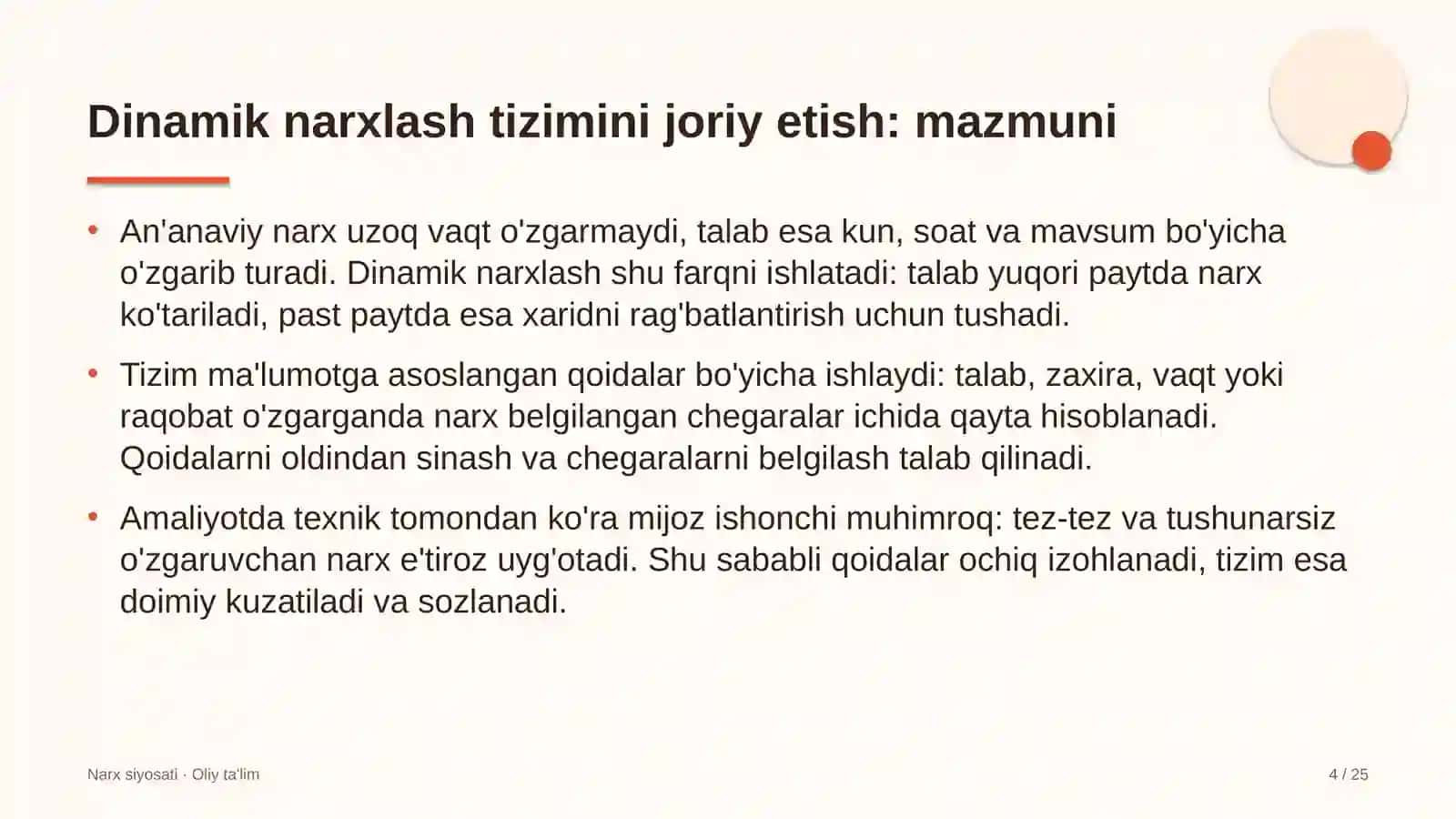 ta'lim tizimida dinamik narxlash tizimini joriy etish 6510 4