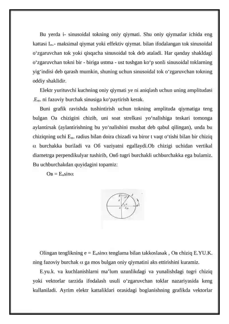 Sinusoidal elektr yurituvchi kuch hosil qilish 4