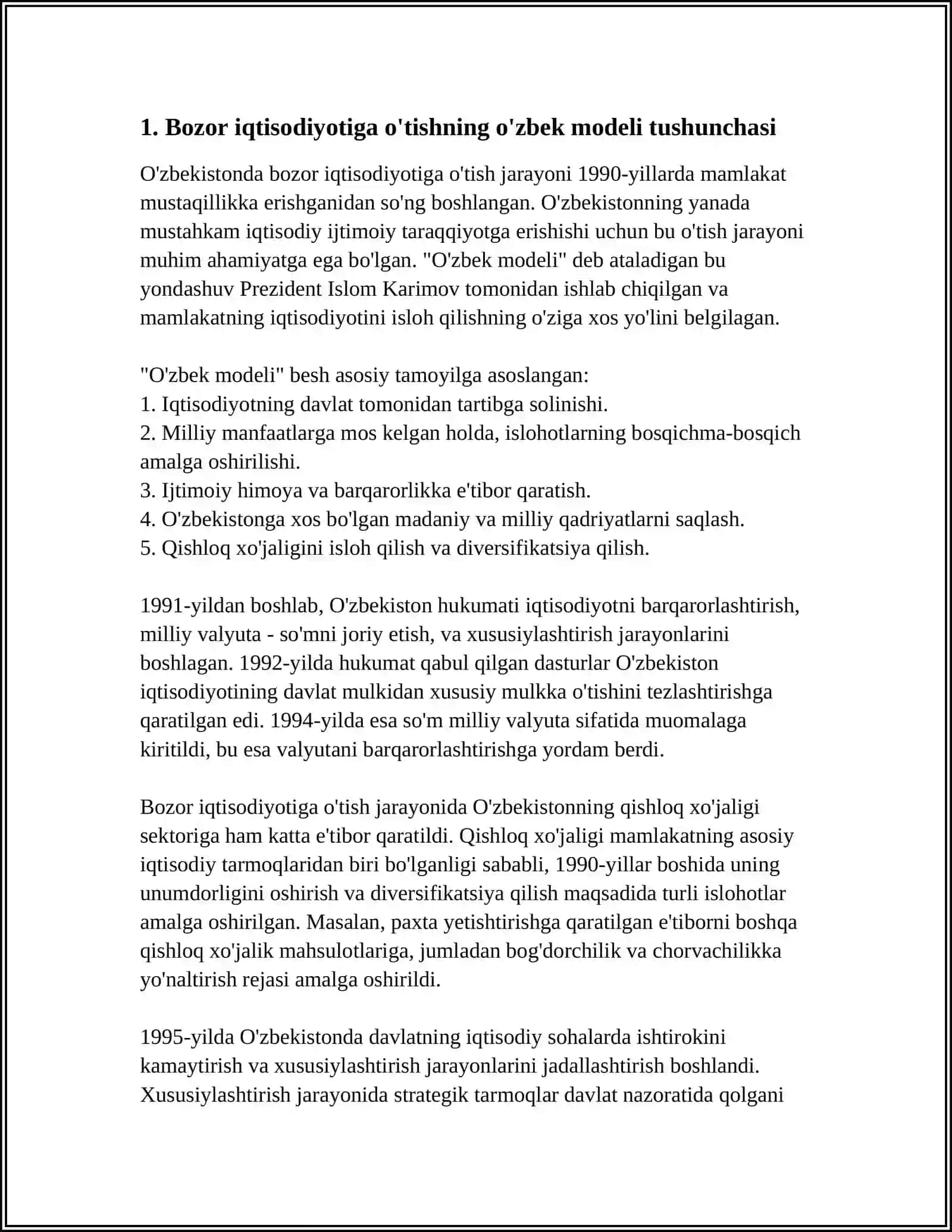BOZOR IQTISODIYOTIGA O'TISHNING O'ZBEK MODELI VA UNING O'ZIGA XOS XUSUSIYATLARI 4