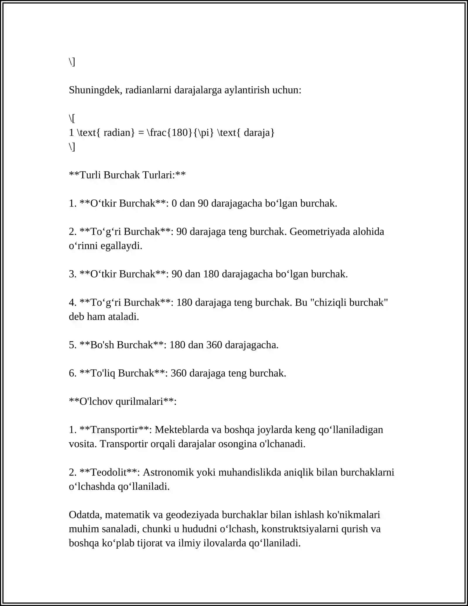 Burchak oʻlchovlari turlarini oʻrganish 4