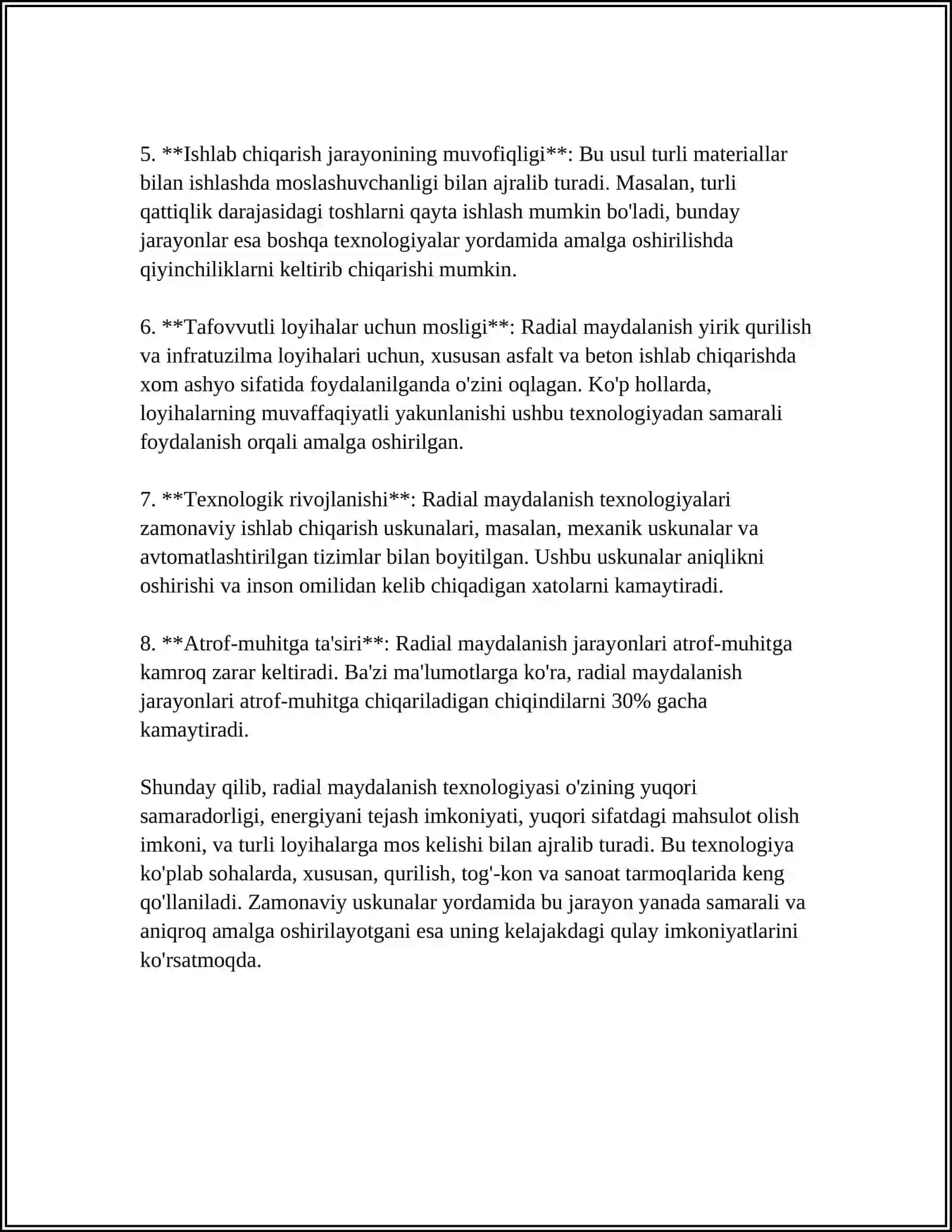 Radial maydalanishning xususiyatlari 4