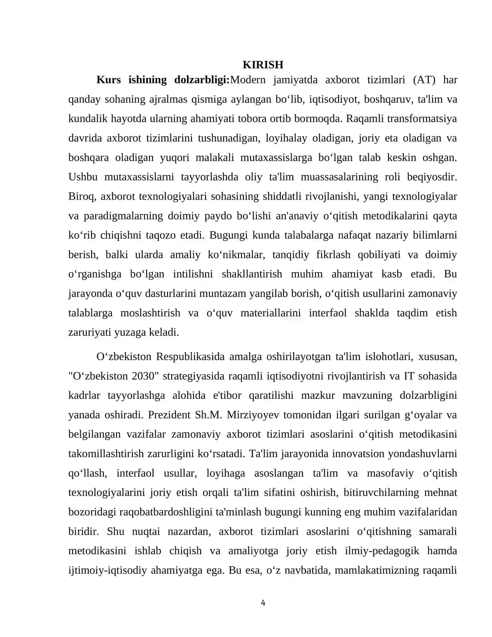 "Axborot tizimlari asoslarini o'qitish metodikasi" 4
