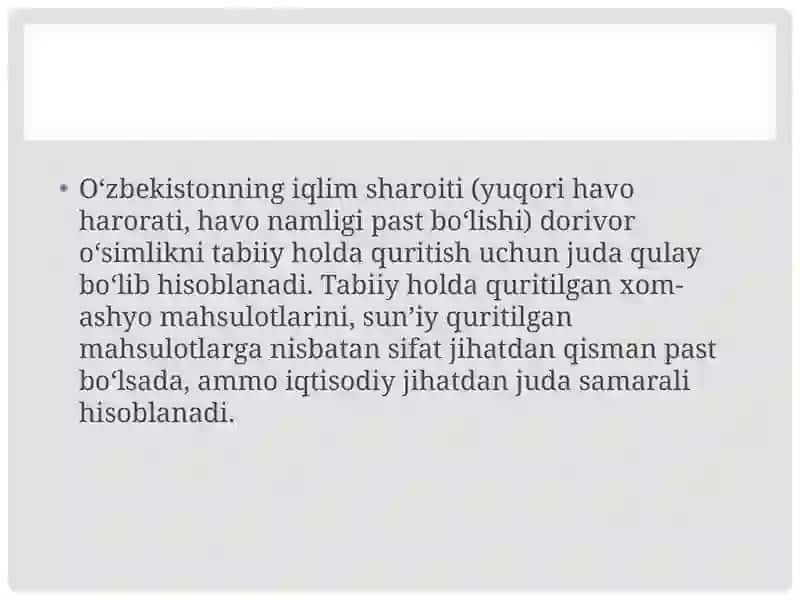 Dorivor o‘simlik xom-ashyolarini quritish usullari. 4