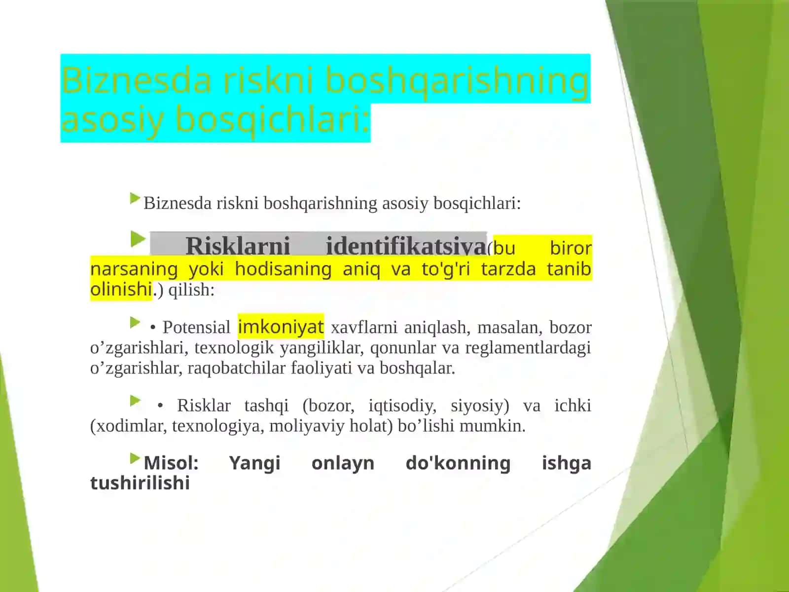 Biznesda risklarni boshqarish. 4