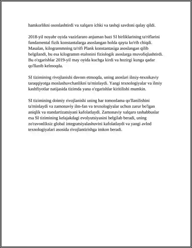 XALQARO BIRLIKLAR TIZMI (SI) 4