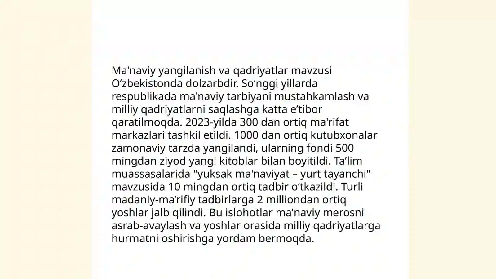 Yangi Oʻzbekiston amalga oshirish maʼnaviy oʻzgarishlar 4