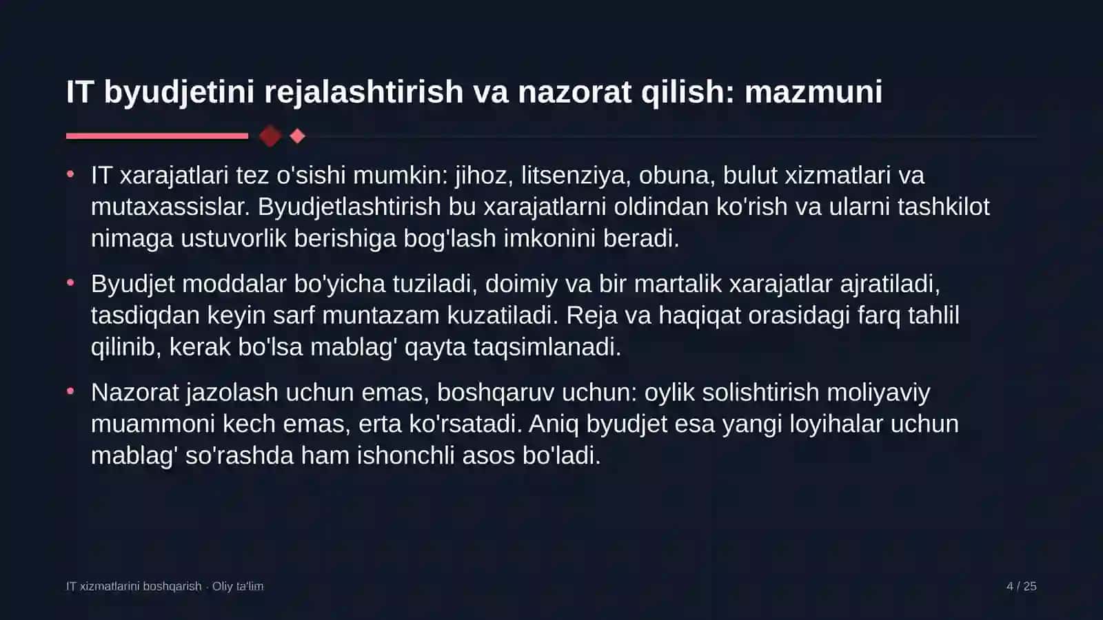 Kompyuter tarmoqlarini boshqarishda axborot texnologiyalari byudjetini rejalashtirish va nazorat qilish 4