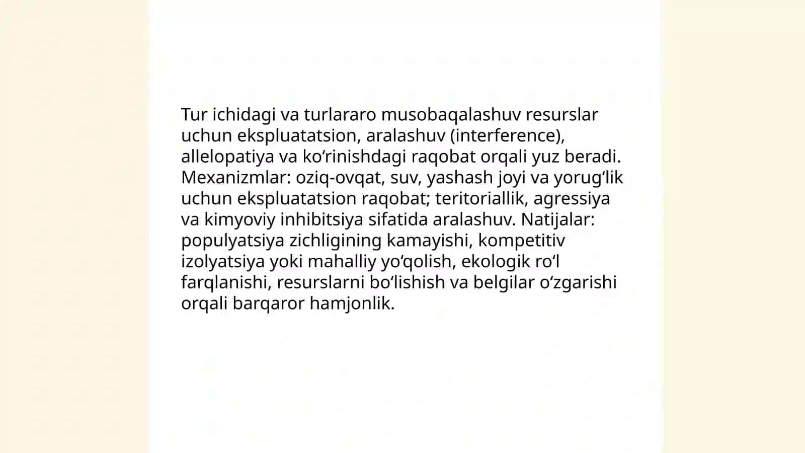 Biotsenozda organizmlar oʻrtasidagi munosabat tiplarini oʻrganish 4