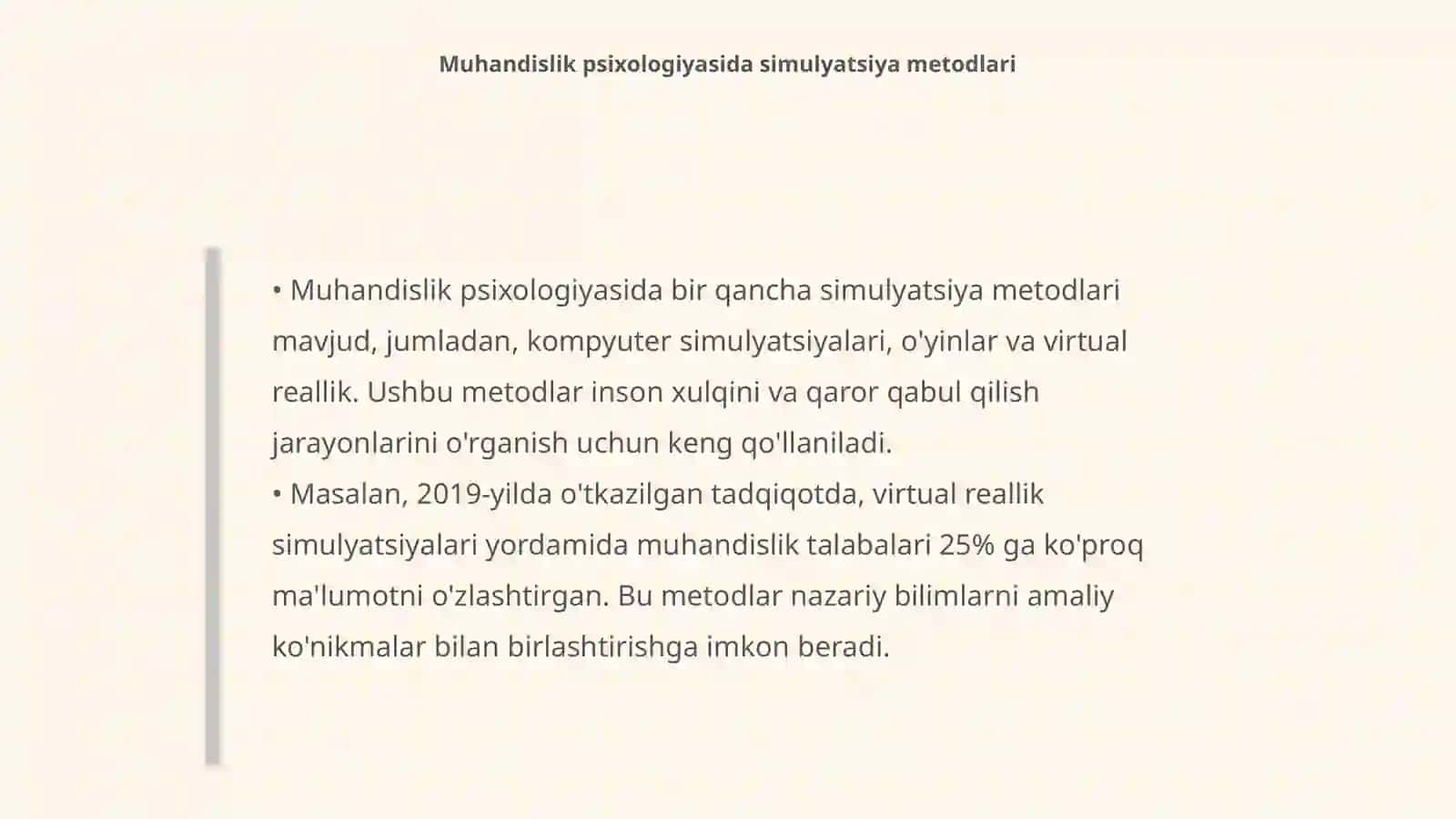 Muhandislik psihalogiyasining simulyatsiya usullari 4