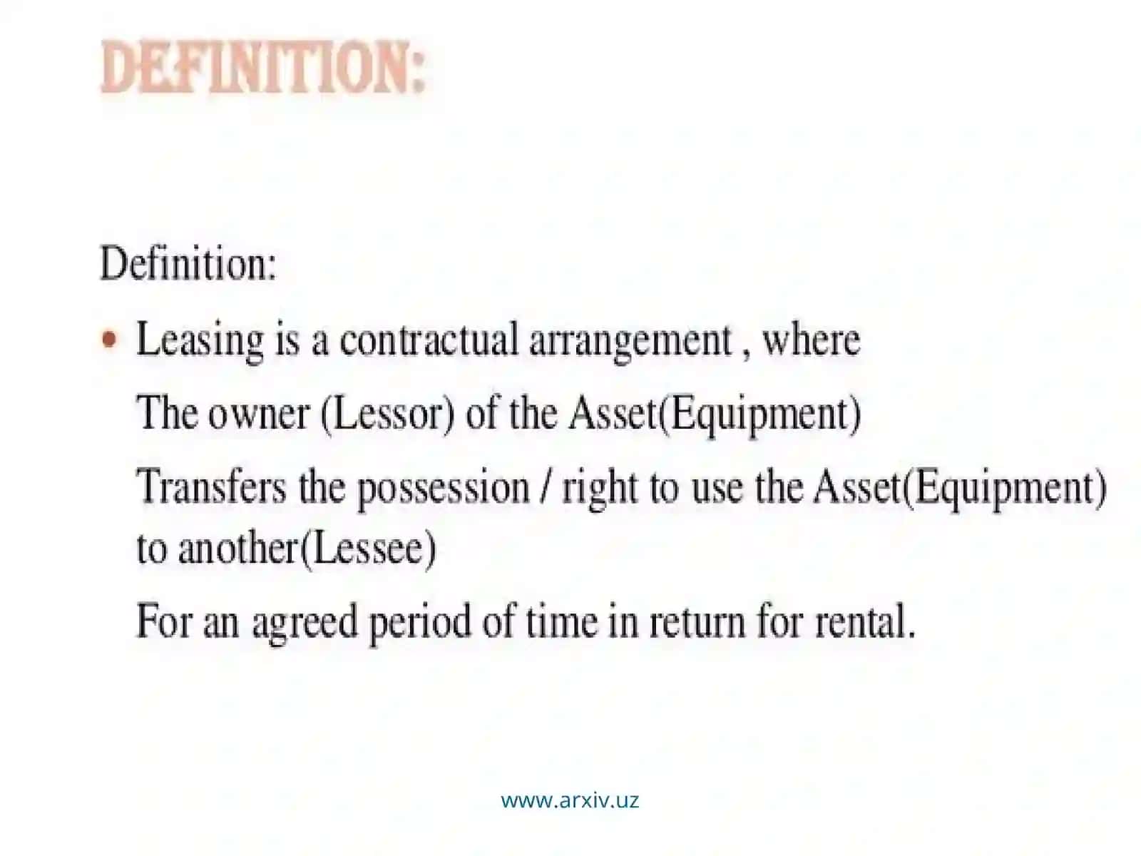 Leasing mechanism in financing investments 4