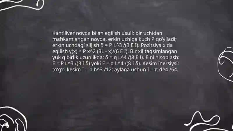 Egilish usuli orqali yung modulini aniqlash 4
