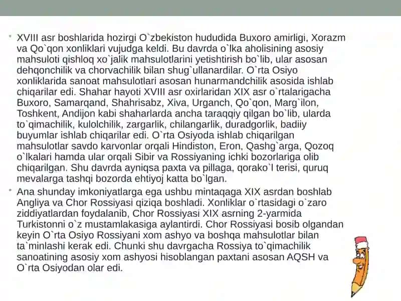Oʻzbekiston iqtisodiyoti oʻrni va tarmoqlari 4
