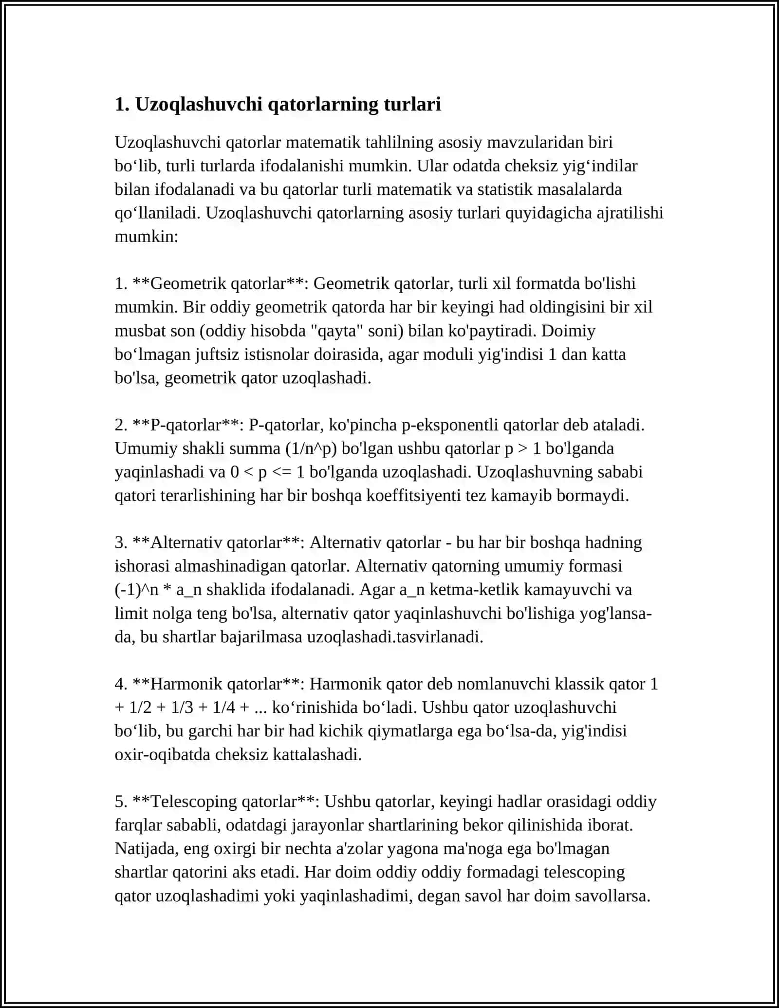 Uzoqlashuvchi qatorlarni jamlash 4
